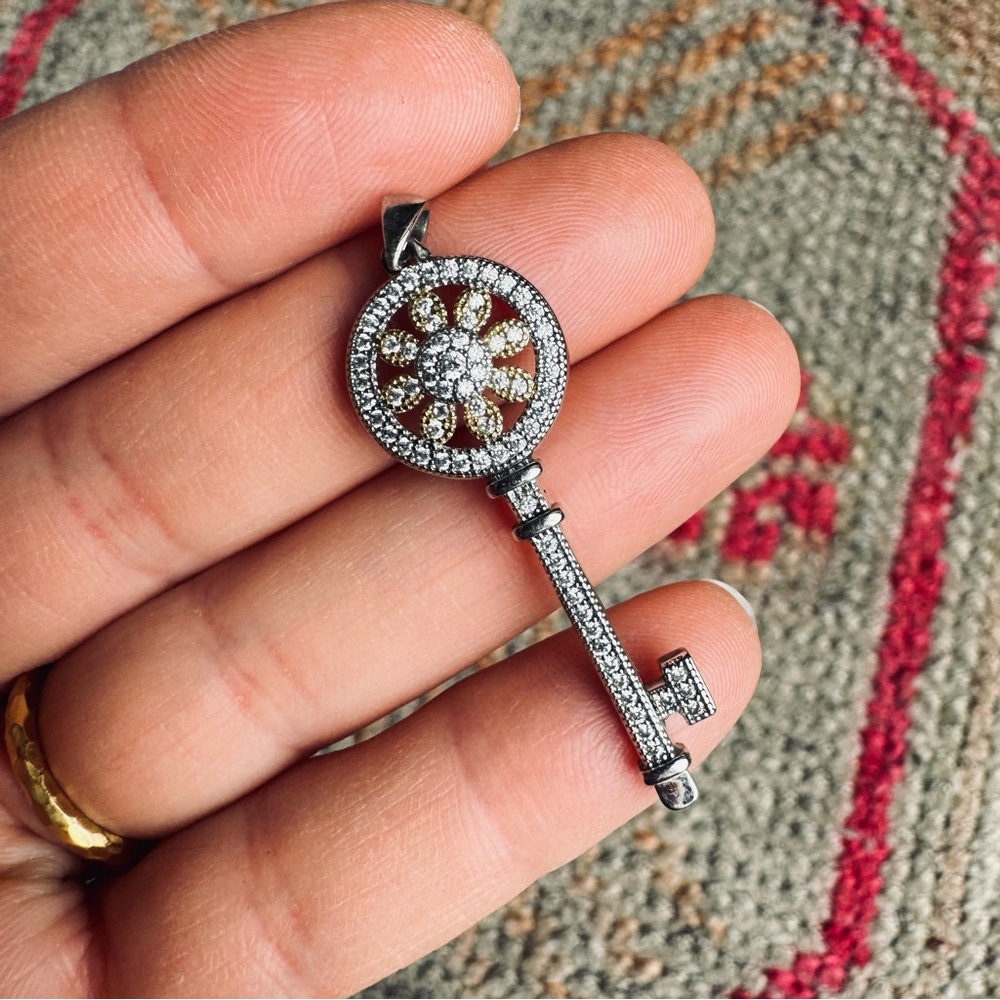 Silver and Gold Key Pendant with CZ stones
